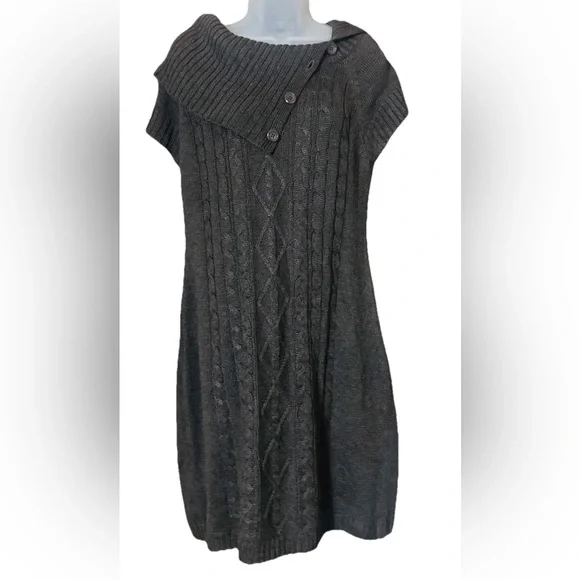 Calvin Klein Brown Size Large L Cable Knit Short Sleeve Sweater Dress - Picture 11 of 11